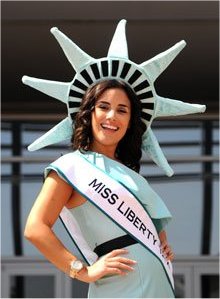 Lady in Statue of Liberty Outfit.